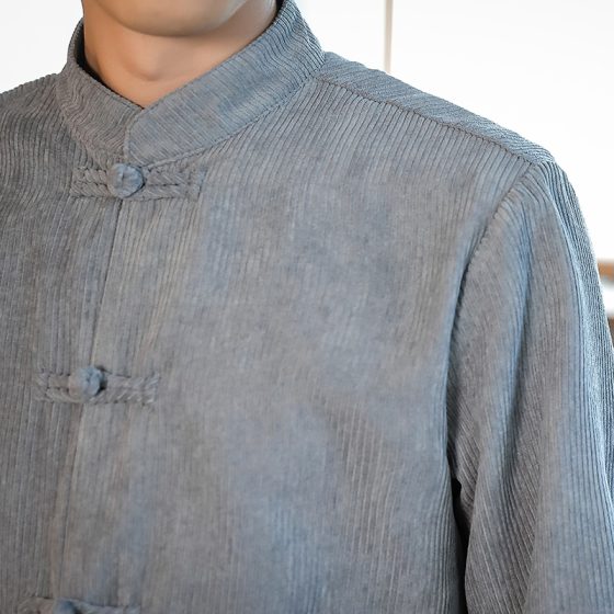Men's Chinese Style Corduroy Long Sleeve Shirt – Spring/Autumn Vintage Tang Suit with Frog Buttons, Loose Fit Plus Size Jacket - Image 5