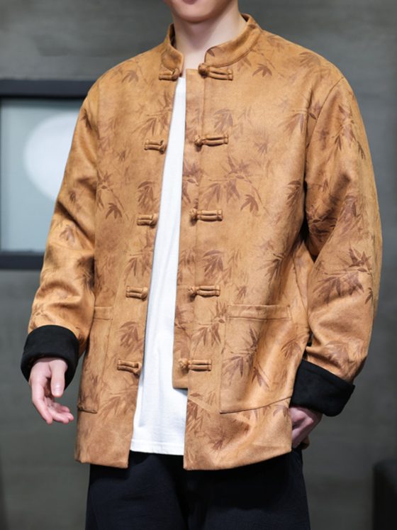 Men's Chinese Style 2024 New Suede Tang Suit – Modern Hanfu Jacket with Frog Buttons and Stand Collar, Autumn Fashion - Image 5