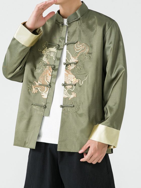 Men's Chinese Style Tang Suit Jacket – Embroidered Crane Zhongshan Coat with Frog Buttons, Vintage Ethnic-Inspired Plus Size Outerwear - Image 4
