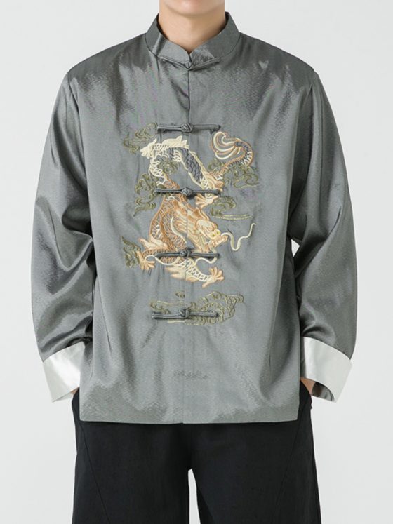 Men's Chinese Style Tang Suit Jacket – Embroidered Crane Zhongshan Coat with Frog Buttons, Vintage Ethnic-Inspired Plus Size Outerwear - Image 5