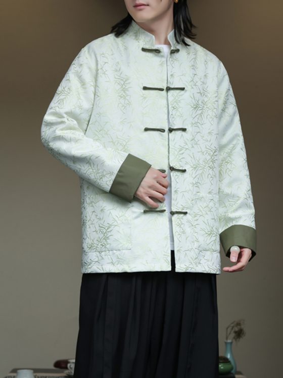Men's New Chinese Style Tang Suit – Spring/Autumn Jacquard Long Sleeve Jacket with Frog Buttons, Loose Fit Vintage Hanfu Coat - Image 5
