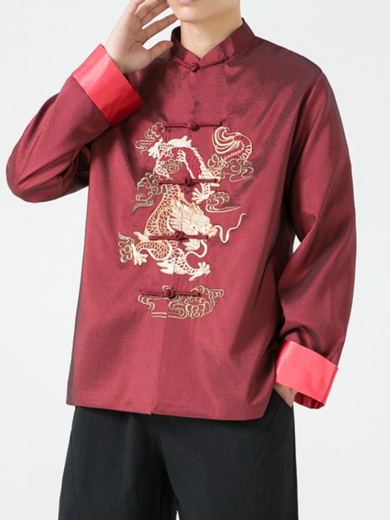Men's Chinese Style Tang Suit Jacket – Embroidered Crane Zhongshan Coat with Frog Buttons, Vintage Ethnic-Inspired Plus Size Outerwear - Image 6