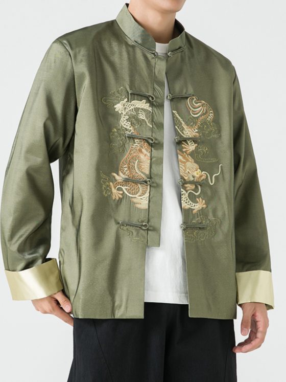 Men's Chinese Style Tang Suit Jacket – Embroidered Crane Zhongshan Coat with Frog Buttons, Vintage Ethnic-Inspired Plus Size Outerwear - Image 3