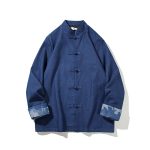 Vintage Denim Chinese-Style Jacket, Long-Sleeve Frog Button Tang Suit Top - Image 3