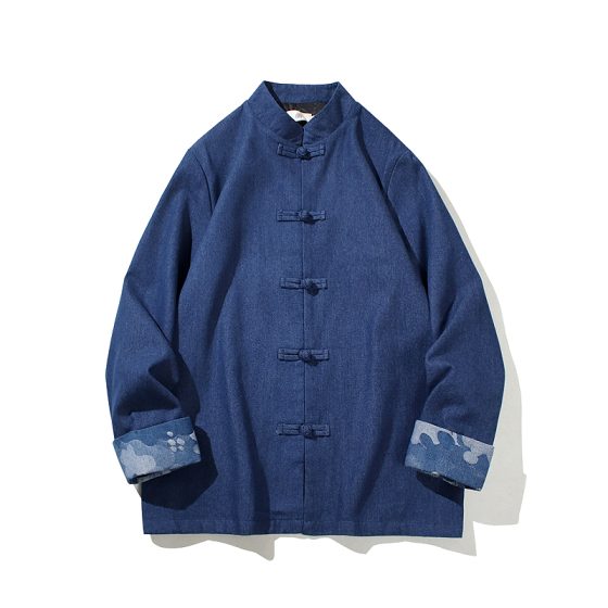 Vintage Denim Chinese-Style Jacket, Long-Sleeve Frog Button Tang Suit Top - Image 3