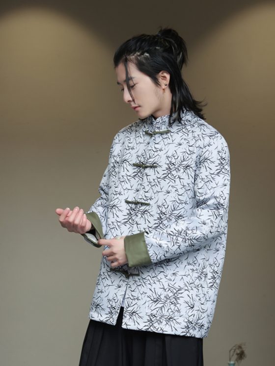 Men's New Chinese Style Tang Suit – Spring/Autumn Jacquard Long Sleeve Jacket with Frog Buttons, Loose Fit Vintage Hanfu Coat - Image 2