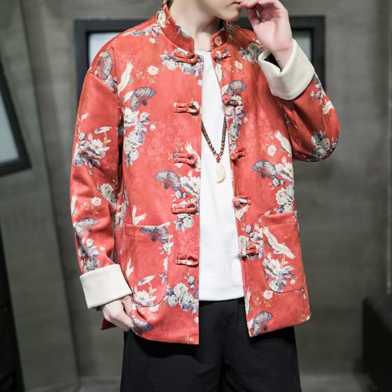 Men's Chinese Style Suede Tang Suit Jacket – Autumn/Winter Vintage Modern Hanfu Loose Fit Plus Size Coat - Image 6