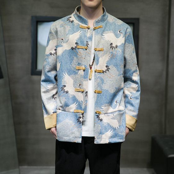 Men's Chinese Style Suede Tang Suit Jacket – Autumn/Winter Vintage Modern Hanfu Loose Fit Plus Size Coat - Image 7