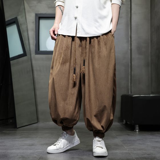Men's Chinese Style Autumn/Winter Fleece-Lined Wide-Leg Lantern Pants – Vintage Loose Fit Plus Size Tapered Trousers - Image 3