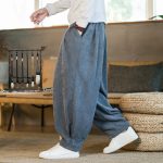 Men's Corduroy Pants – Chinese Style Winter Thickened Fleece Loose Fit Lantern Wide-Leg Trousers - Image 3