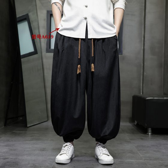 Men's Chinese Style Autumn/Winter Fleece-Lined Wide-Leg Lantern Pants – Vintage Loose Fit Plus Size Tapered Trousers - Image 2
