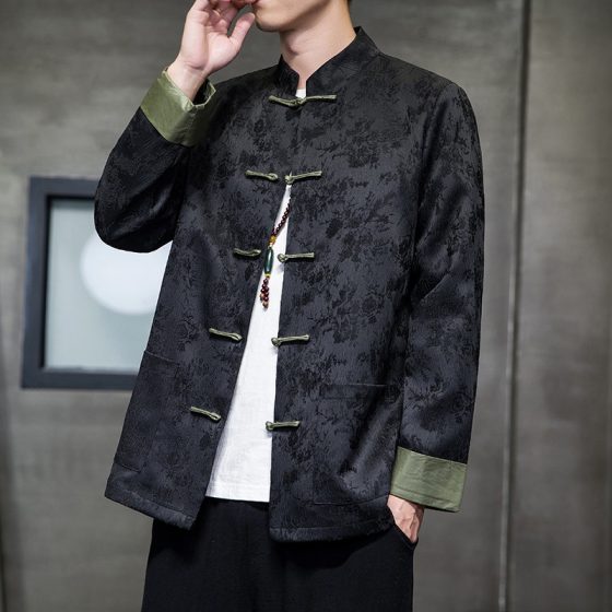 Men's New Chinese Style Jacquard Tang Suit – Autumn/Winter Long Sleeve Jacket Two-Piece Set, Modernized Hanfu Plus Size Outfit - Image 3